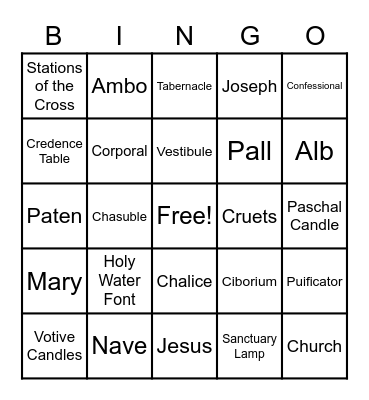 Church Vocabulary Bingo Card