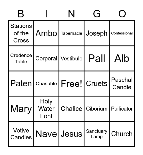 Church Vocabulary Bingo Card