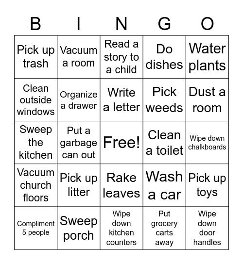 Service Bingo Card