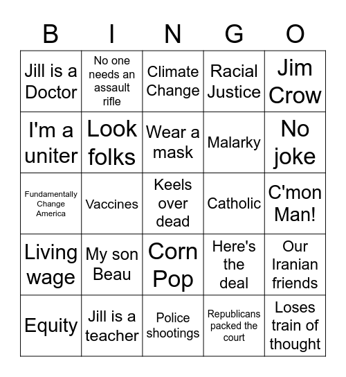 Biden Speech Bingo! Bingo Card