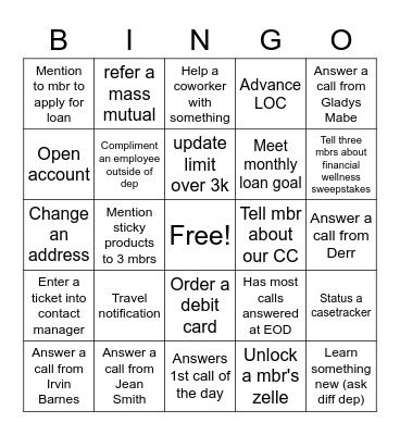 Solution Center Bingo Card