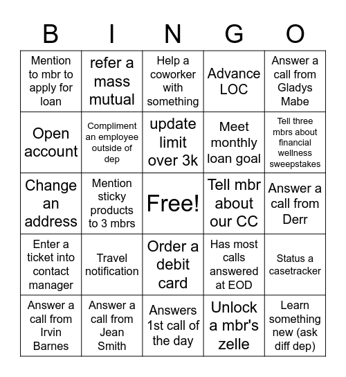 Solution Center Bingo Card