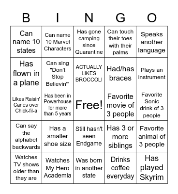 Hachie Fam Bingo Card
