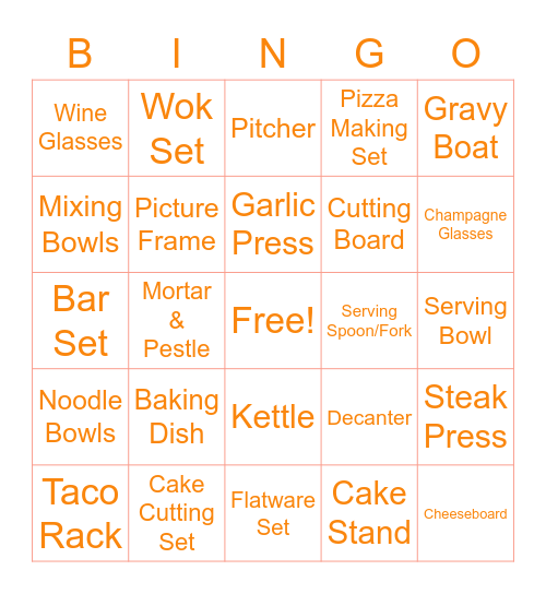 Sara's Registry Bingo! Bingo Card