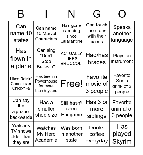 Hachie Fam Bingo Card