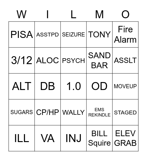 WILMO Bingo Card