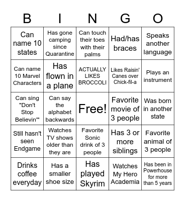 Hachie Fam Bingo Card