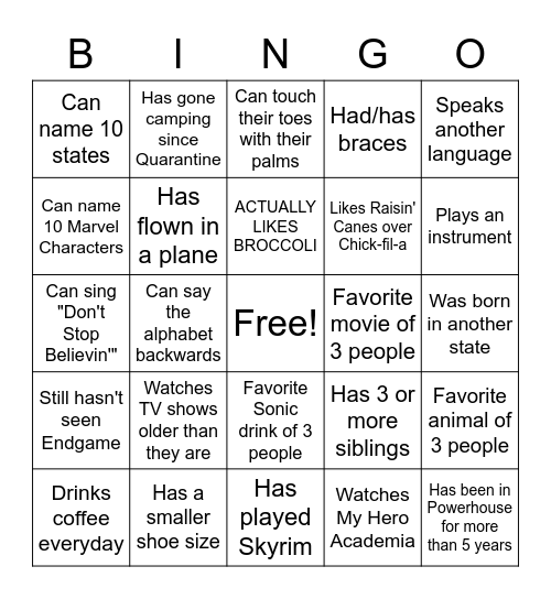 Hachie Fam Bingo Card