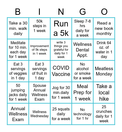 Wellness Bingo Card