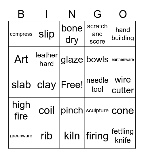 Miller Ceramics Bingo Card