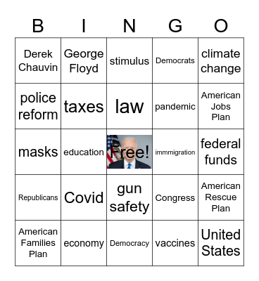 Pres Biden's Speech 4/28/21 6pm Bingo Card