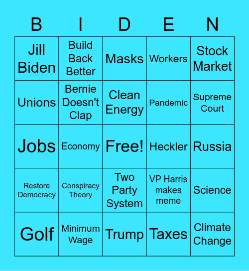 2021 Biden's Speech to Congress Bingo Card