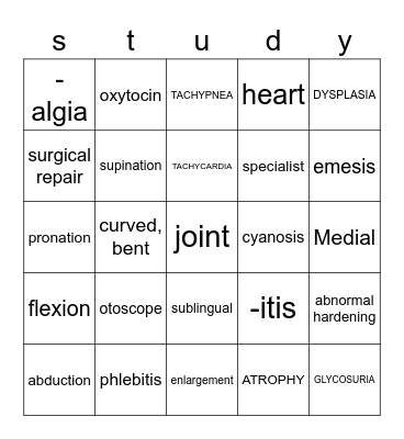 Medical Terminology Bingo Card