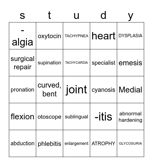 Medical Terminology Bingo Card