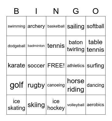 SPORTS Bingo Card