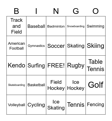 Sports Bingo Card