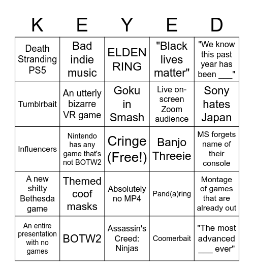 E3 2021 Bingo Card