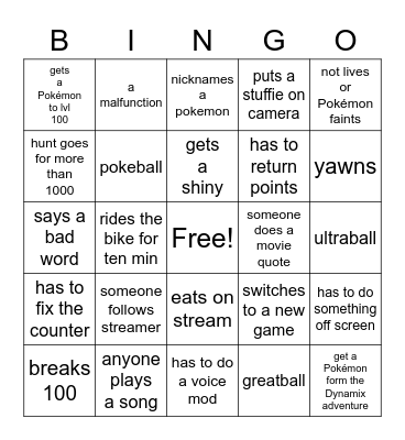 pokemon bingo Card