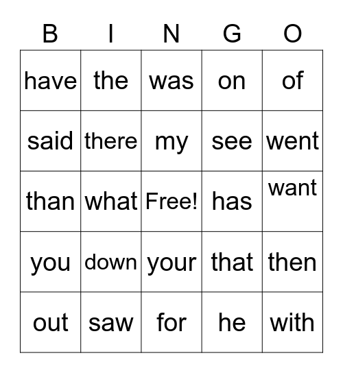 Sight Words 2 Bingo Card