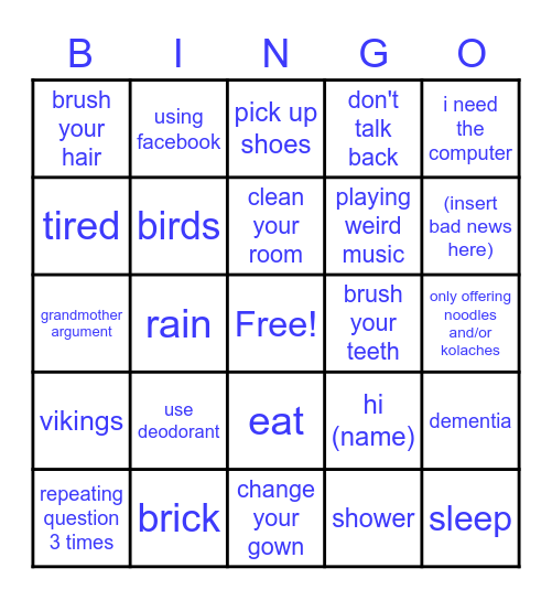 mother bingo Card