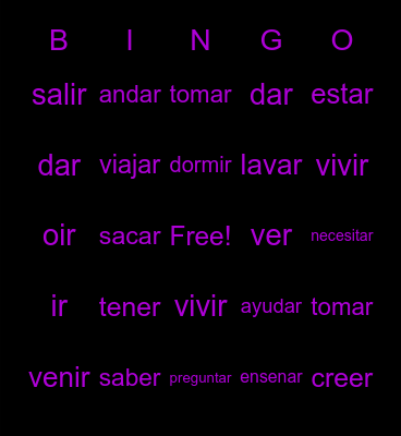 Spanish Bingo Card