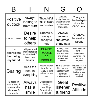 Elaine - an OG LC Bingo Card