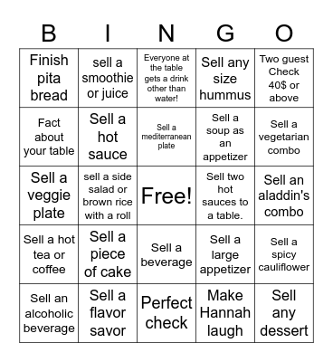 Aladdin's Bingo Card