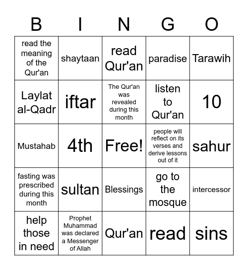 Ramadan 1 Bingo Card