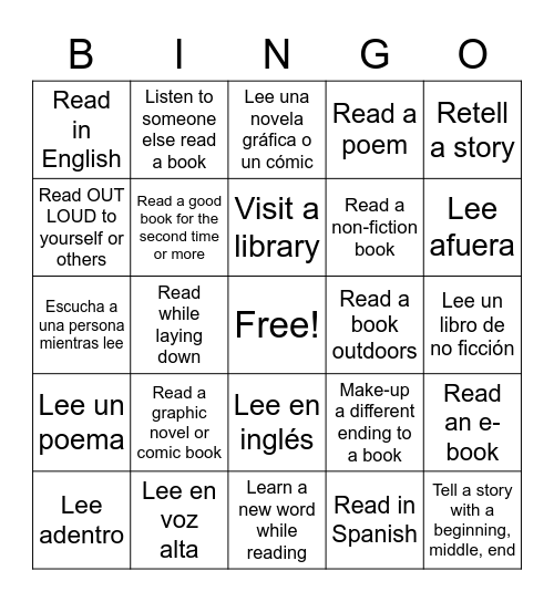 Bilingual Storytime Bingo Card