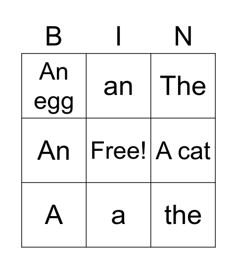 The articles Bingo Card