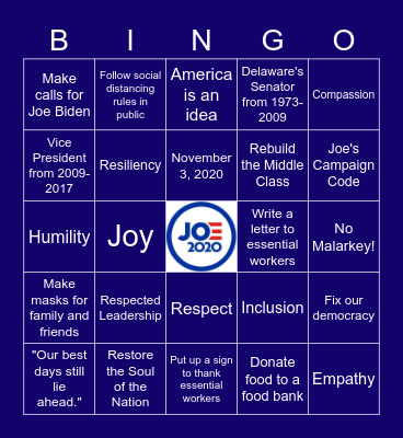 Bingo for Biden! Bingo Card