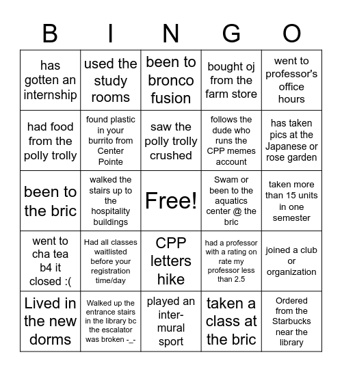 Cow Poly Pomona Edition Bingo Card