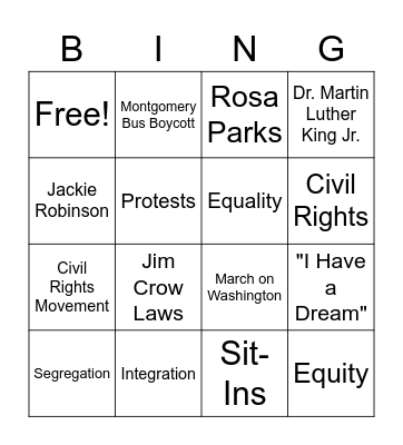 The Civil Rights Movement Bingo Card