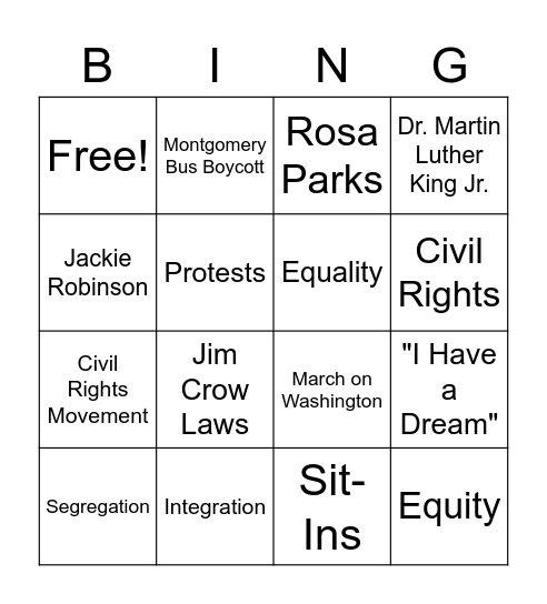 The Civil Rights Movement Bingo Card