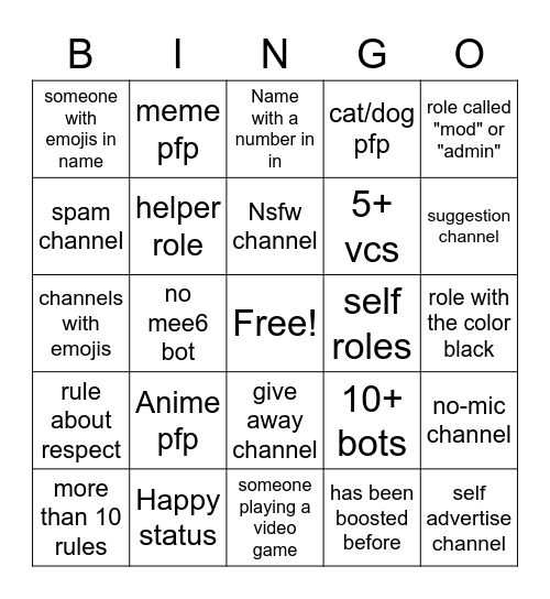 Sapnap Merch Discord Bingo Card