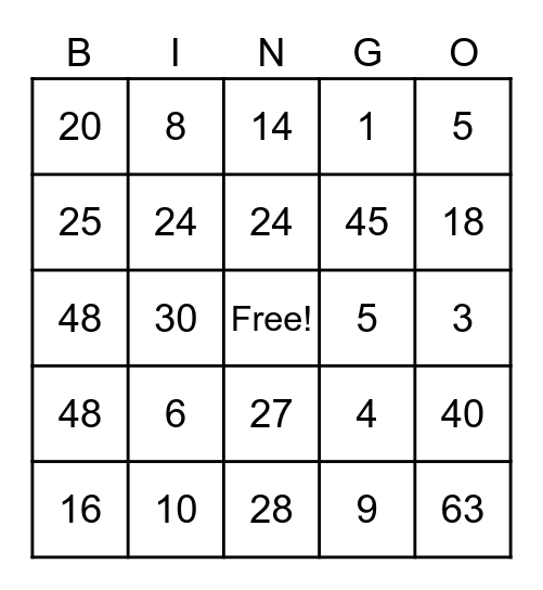Multiplication Practice Bingo Card