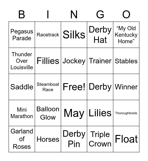 Kentucky Derby Festival Bingo Card