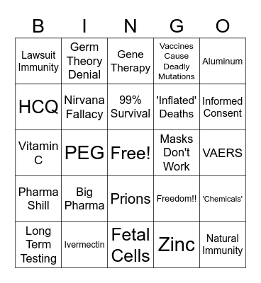 Covid Conspiracy Bingo Card