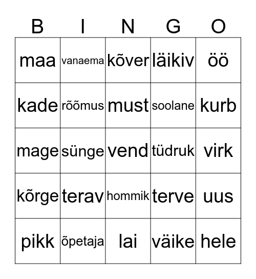 Vastandsõnad Bingo Card
