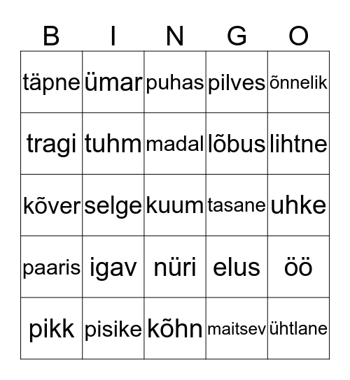 Vastandsõnad  Bingo Card