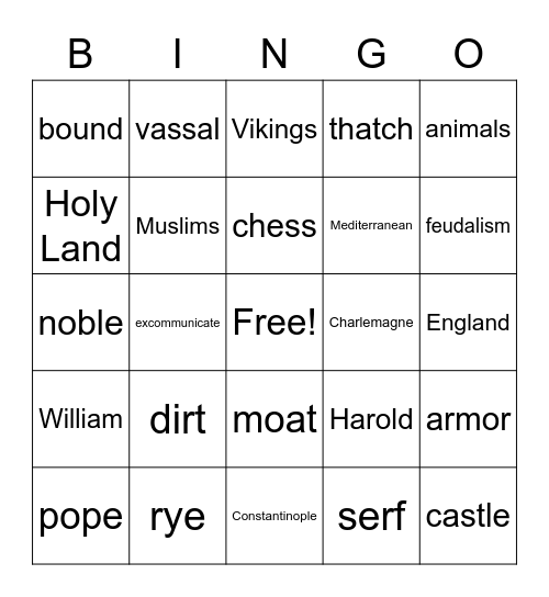 Middle Ages Bingo Card