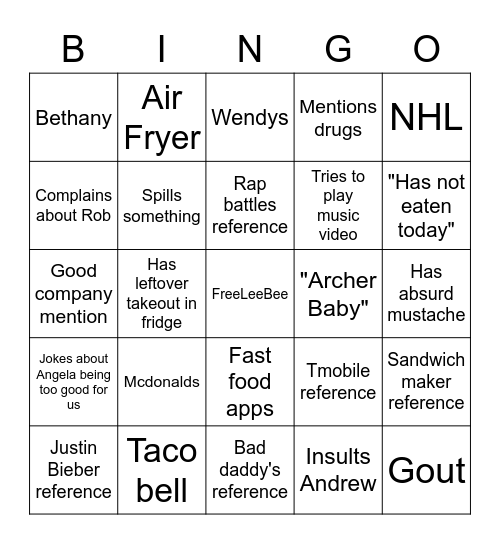 Lee Bingo Card