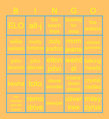 Marty Music Bingo Card