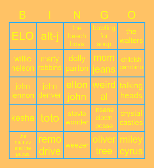 Marty Music Bingo Card
