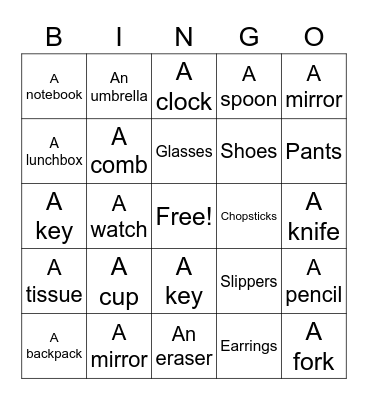 What Do You Have? Bingo Card