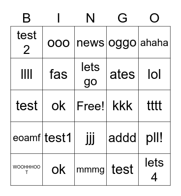 test Bingo Card