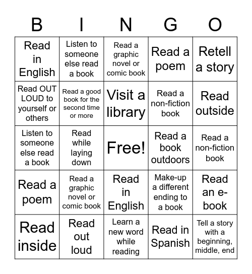 Bilingual Storytime Wednesday @ 2pm Bingo Card