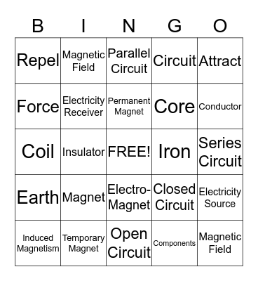 Electricity and Magnets Bingo Card