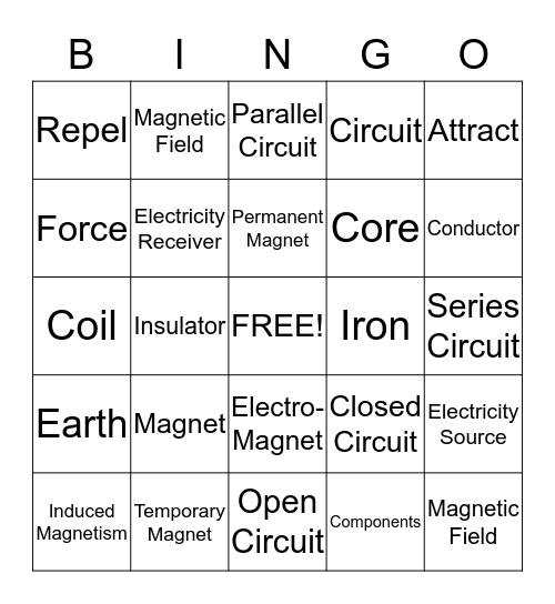 Electricity and Magnets Bingo Card