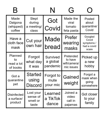 Lockdown Bingo! Bingo Card